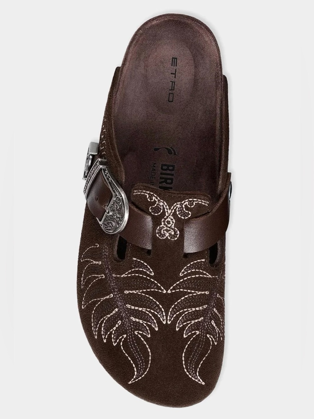 NIB Etro x Birkenstock Boston Embroidered Suede Clogs Marrone 38
